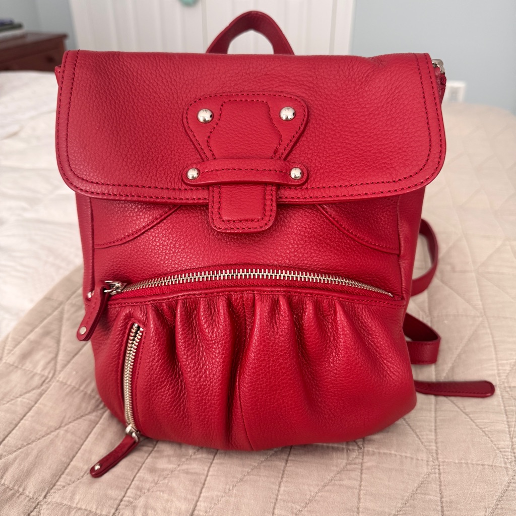 Nwot Genuine Leather Red Backpack Purse